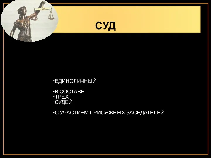 СУД ЕДИНОЛИЧНЫЙ В СОСТАВЕ ТРЕХ СУДЕЙ С УЧАСТИЕМ ПРИСЯЖНЫХ ЗАСЕДАТЕЛЕЙ