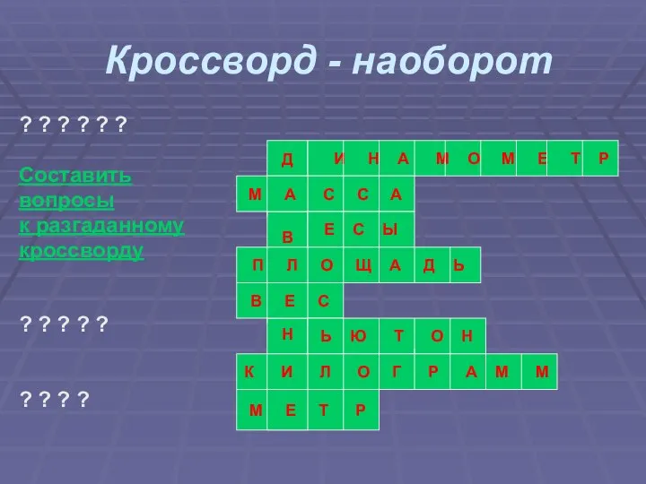 Кроссворд - наоборот ? ? ? ? ? ? Составить вопросы