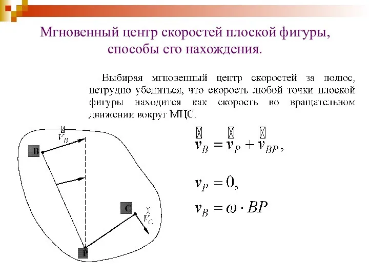 Мгновенный центр скоростей плоской фигуры, способы его нахождения.