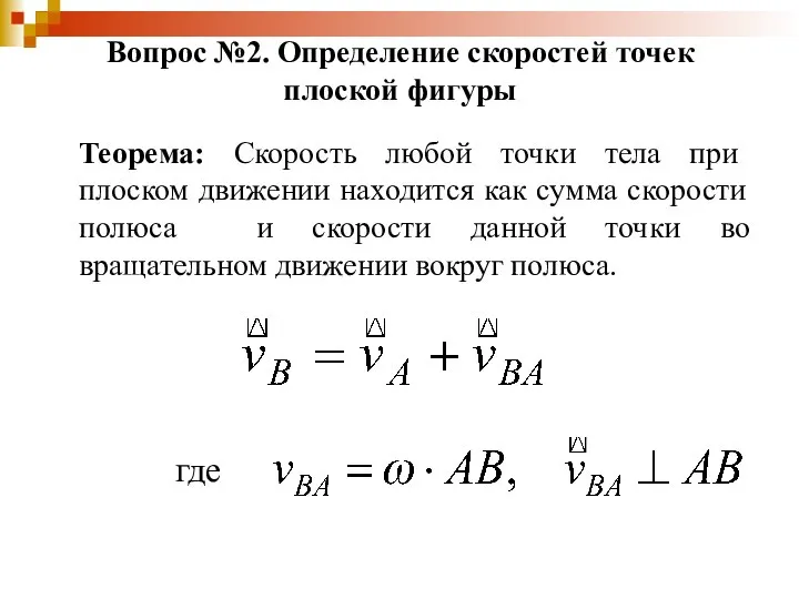 Теорема: Скорость любой точки тела при плоском движении находится как сумма