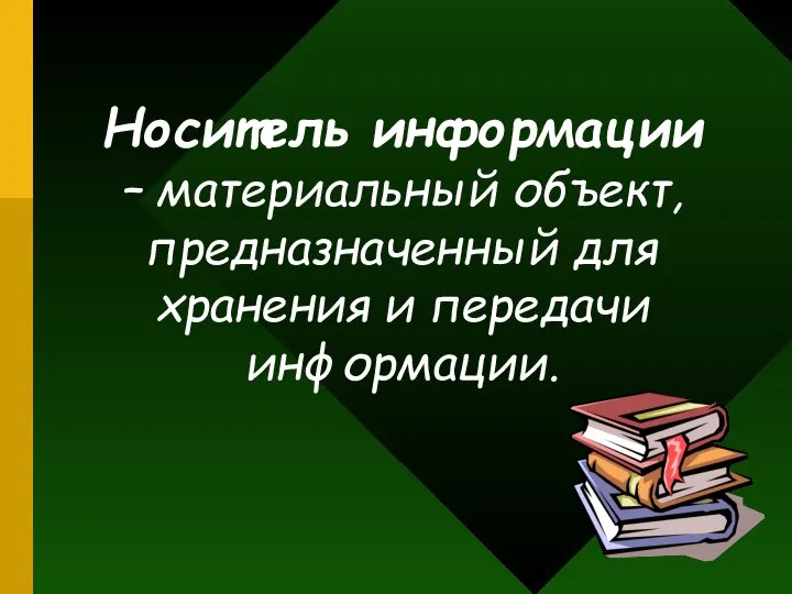 Носитель информации – материальный объект, предназначенный для хранения и передачи информации.