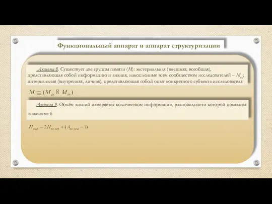 Функциональный аппарат и аппарат структуризации Аксиома 9. Объём знаний измеряется количеством