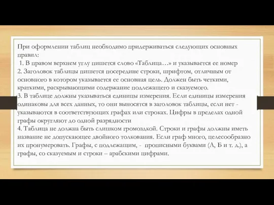 При оформлении таблиц необходимо придерживаться следующих основных правил: 1. В правом