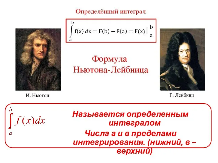 Называется определенным интегралом Числа а и в пределами интегрирования. (нижний, в – верхний)