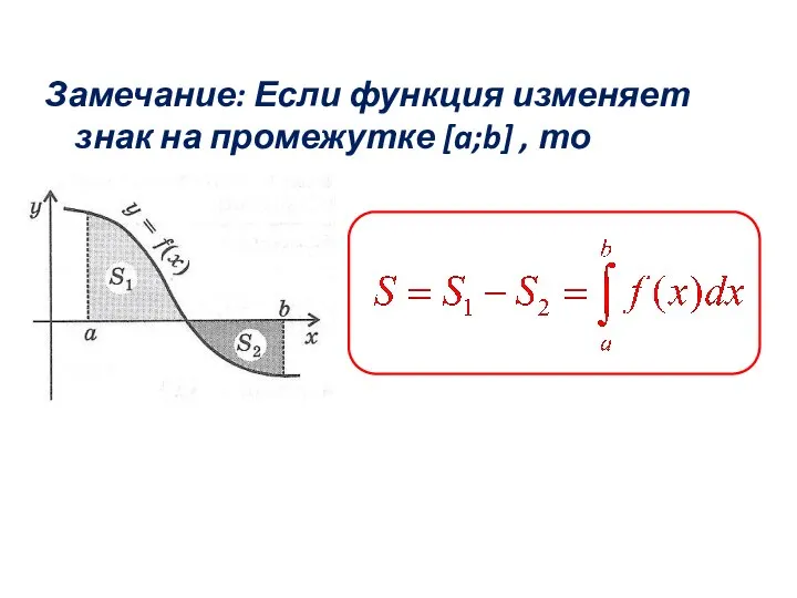 Замечание: Если функция изменяет знак на промежутке [a;b] , то