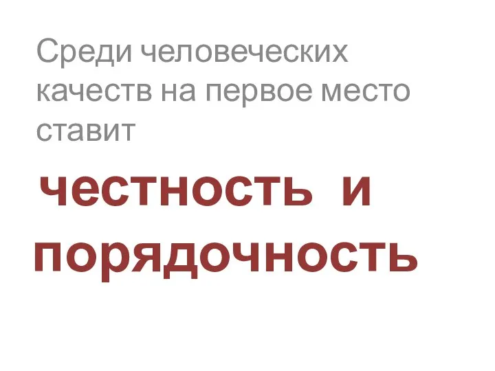 честность и порядочность Среди человеческих качеств на первое место ставит