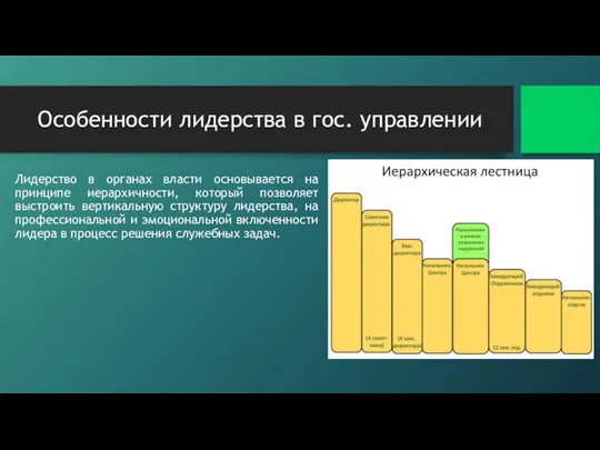 Особенности лидерства в гос. управлении Лидерство в органах власти основывается на