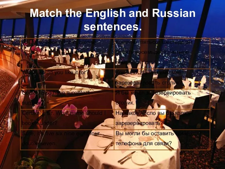 Match the English and Russian sentences. .