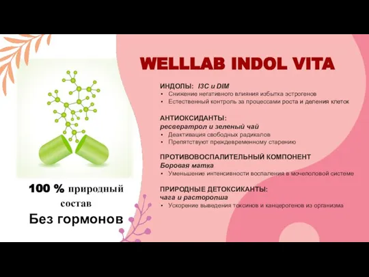 WELLLAB INDOL VITA 100 % природный состав Без гормонов ИНДОЛЫ: I3C