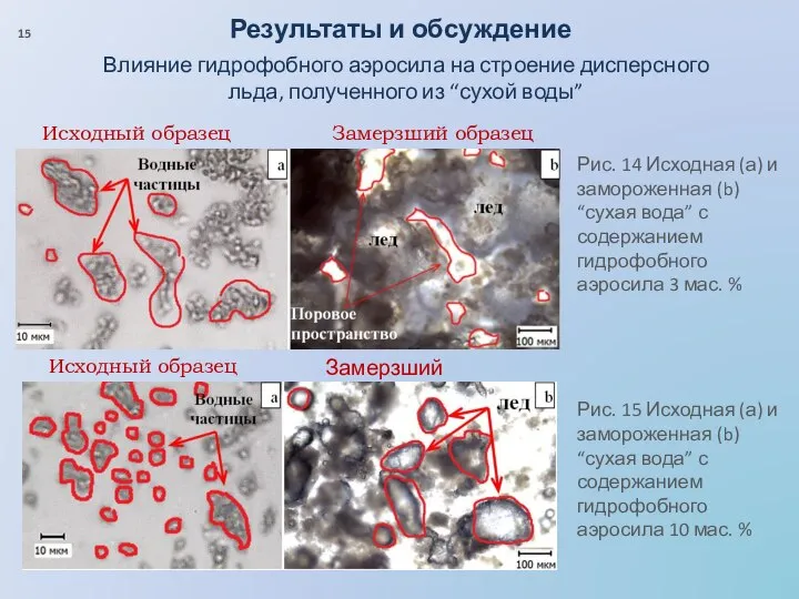 Результаты и обсуждение Рис. 14 Исходная (а) и замороженная (b) “сухая