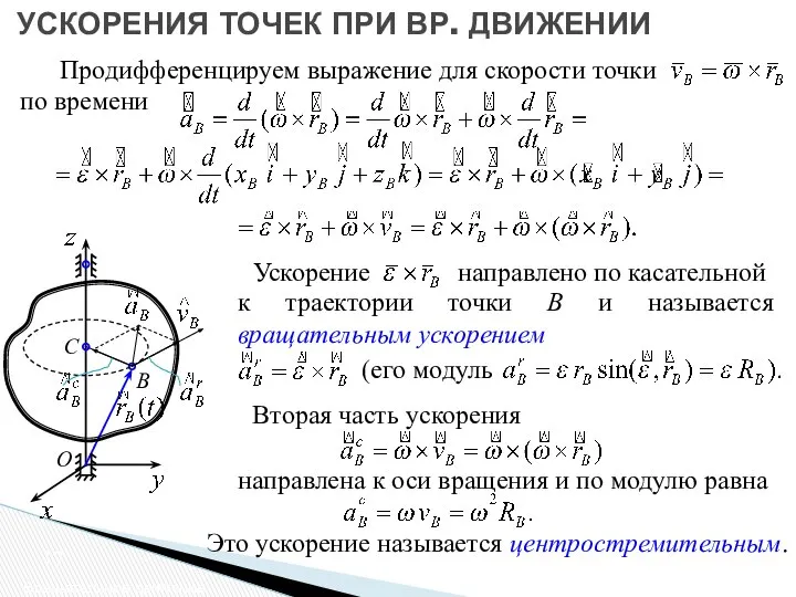 УСКОРЕНИЯ ТОЧЕК ПРИ ВР. ДВИЖЕНИИ Вращательное движение (его модуль Вторая часть