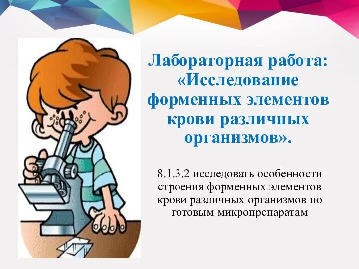 Лабораторная работа: «Исследование форменных элементов крови различных организмов». 8.1.3.2 исследовать особенности