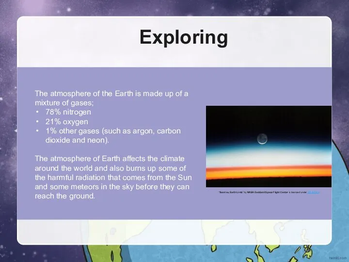 Exploring The atmosphere of the Earth is made up of a