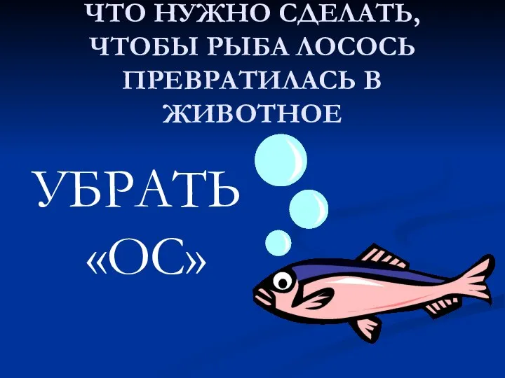 ЧТО НУЖНО СДЕЛАТЬ, ЧТОБЫ РЫБА ЛОСОСЬ ПРЕВРАТИЛАСЬ В ЖИВОТНОЕ УБРАТЬ «ОС»