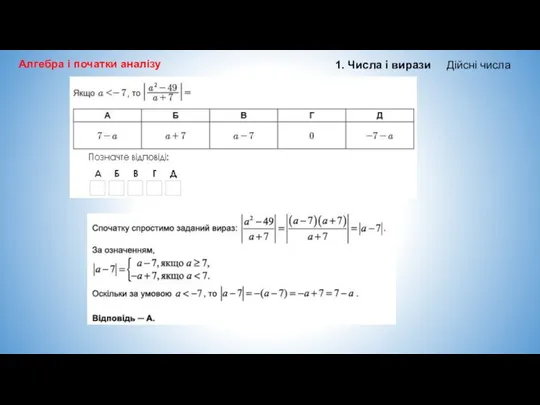 Алгебра і початки аналізу 1. Числа і вирази Дійсні числа
