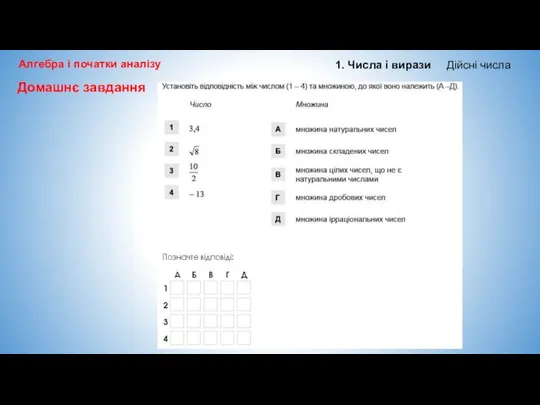 Алгебра і початки аналізу 1. Числа і вирази Дійсні числа Домашнє завдання