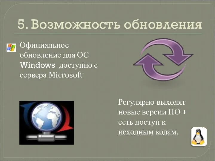 5. Возможность обновления Официальное обновление для ОС Windows доступно с сервера