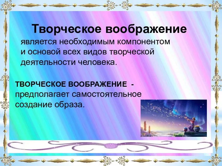 является необходимым компонентом и основой всех видов творческой деятельности человека. ТВОРЧЕСКОЕ