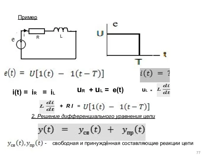 Пример i(t) = iR = iL uR + uL = e(t)