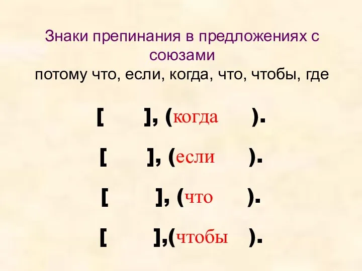 Знаки препинания в предложениях с союзами потому что, если, когда, что,