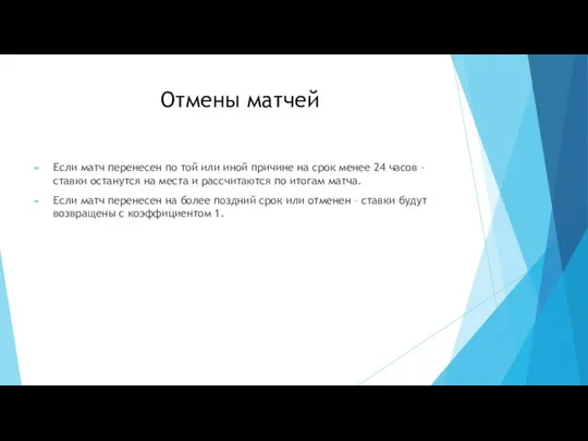 Отмены матчей Если матч перенесен по той или иной причине на