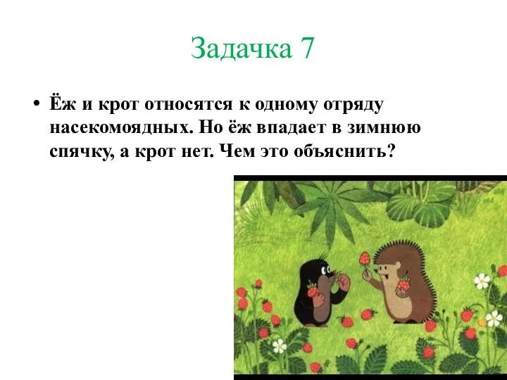 Задачка 7 Ёж и крот относятся к одному отряду насекомоядных. Но