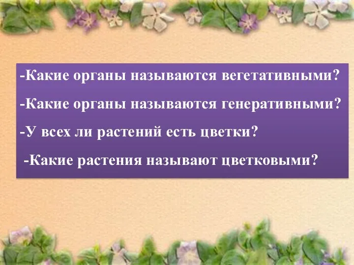 -Какие органы называются вегетативными? -Какие органы называются генеративными? -У всех ли