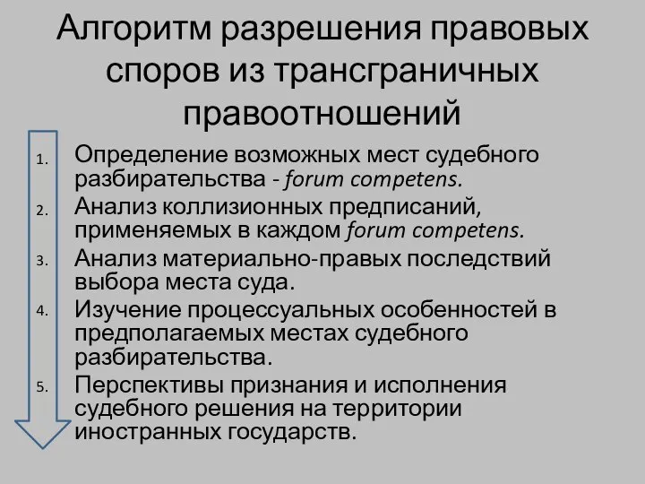 Алгоритм разрешения правовых споров из трансграничных правоотношений Определение возможных мест судебного