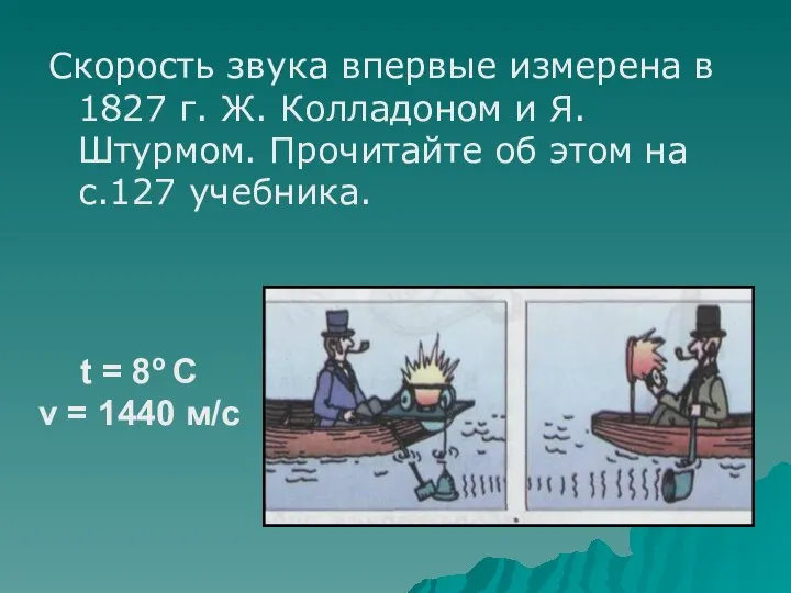 Скорость звука впервые измерена в 1827 г. Ж. Колладоном и Я.