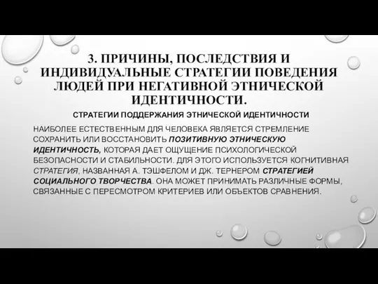 3. ПРИЧИНЫ, ПОСЛЕДСТВИЯ И ИНДИВИДУАЛЬНЫЕ СТРАТЕГИИ ПОВЕДЕНИЯ ЛЮДЕЙ ПРИ НЕГАТИВНОЙ ЭТНИЧЕСКОЙ