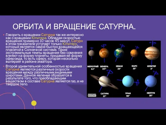 ОРБИТА И ВРАЩЕНИЕ САТУРНА. Говорить о вращении Сатурна так же интересно