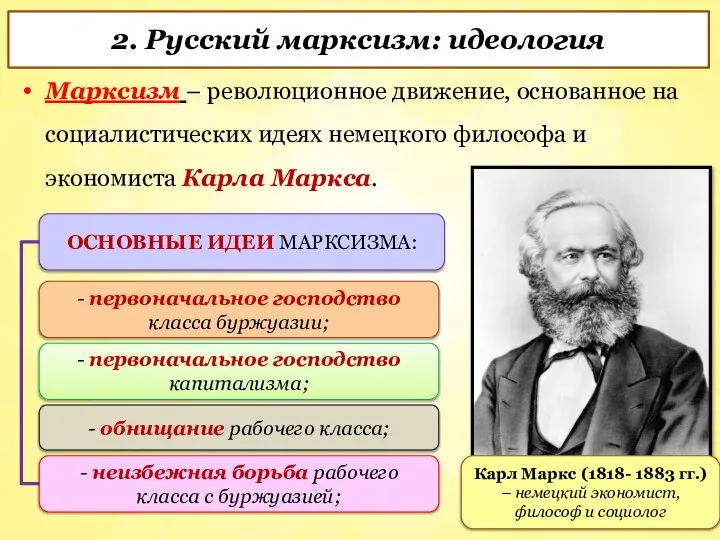 Марксизм – революционное движение, основанное на социалистических идеях немецкого философа и