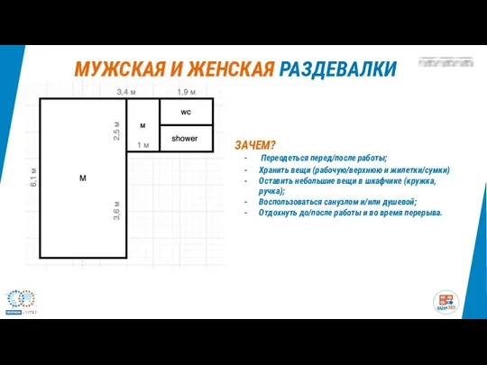 МУЖСКАЯ И ЖЕНСКАЯ РАЗДЕВАЛКИ ЗАЧЕМ? Переодеться перед/после работы; Хранить вещи (рабочую/верхнюю