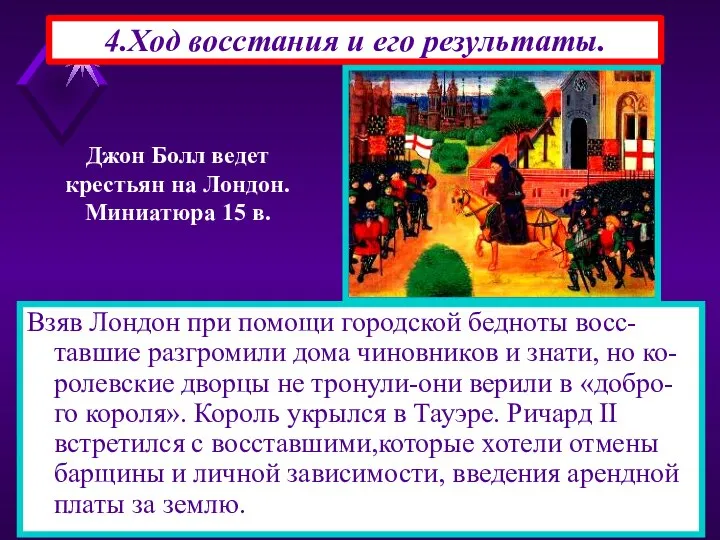 4.Ход восстания и его результаты. Взяв Лондон при помощи городской бедноты