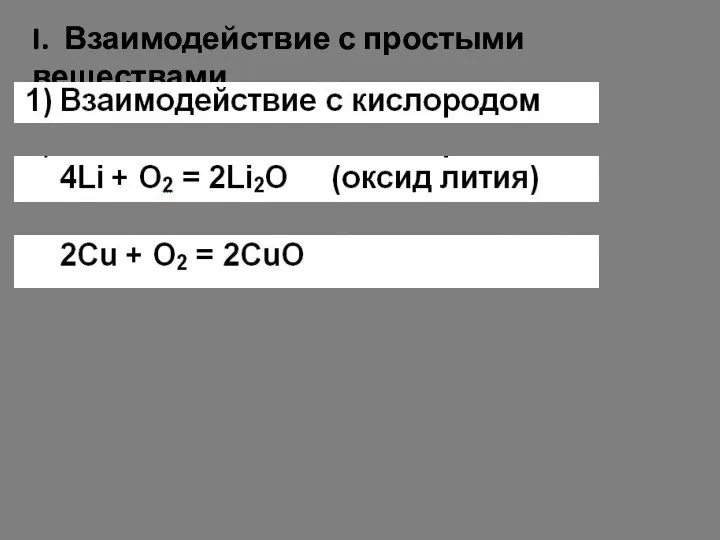 I. Взаимодействие с простыми веществами.