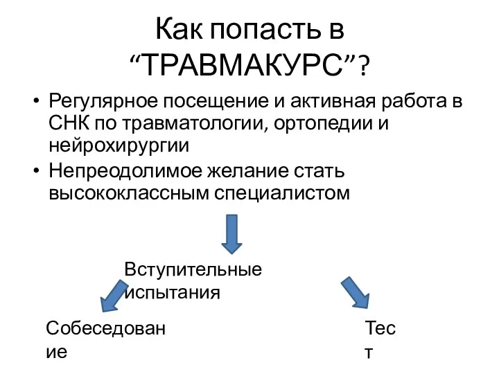 Как попасть в “ТРАВМАКУРС”? Регулярное посещение и активная работа в СНК