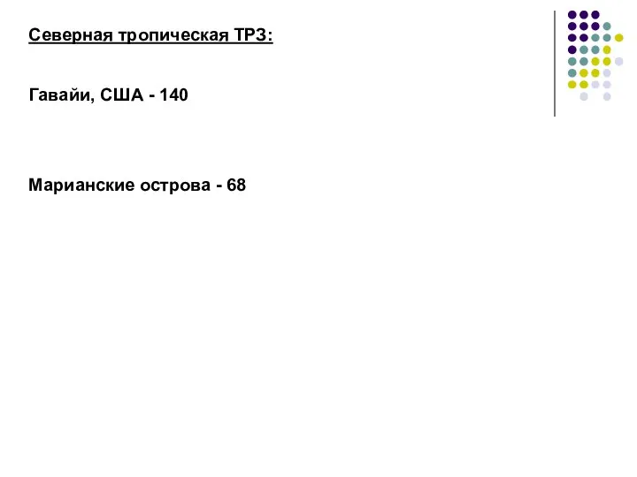 Северная тропическая ТРЗ: Гавайи, США - 140 Марианские острова - 68