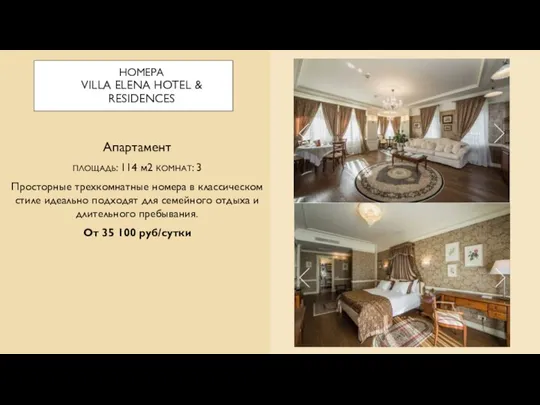 НОМЕРА VILLA ELENA HOTEL & RESIDENCES Апартамент ПЛОЩАДЬ: 114 м2 КОМНАТ: