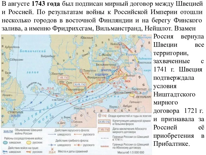 В августе 1743 года был подписан мирный договор между Швецией и