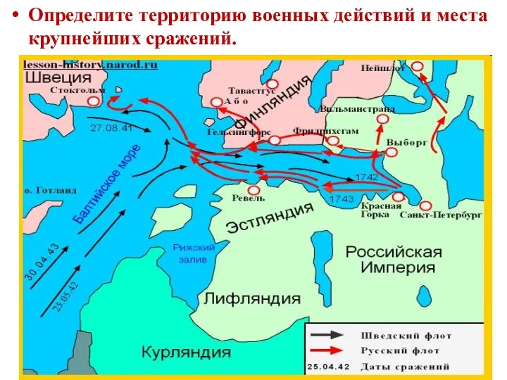 Определите территорию военных действий и места крупнейших сражений.