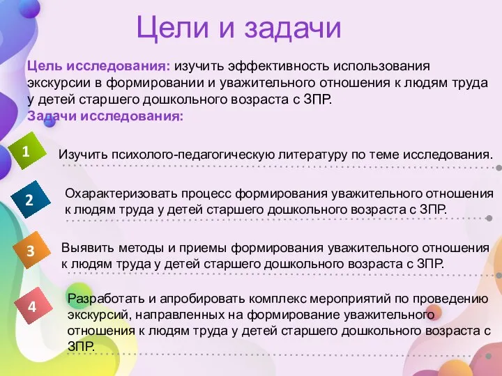 Цели и задачи Цель исследования: изучить эффективность использования экскурсии в формировании