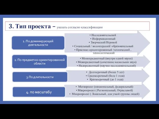 3. Тип проекта – указать согласно классификации