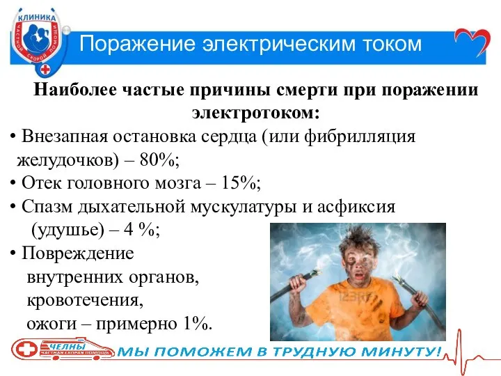 Поражение электрическим током Наиболее частые причины смерти при поражении электротоком: Внезапная