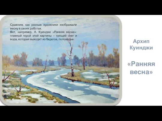 Архип Куинджи «Ранняя весна» Сравним, как разные художники изображали весну в