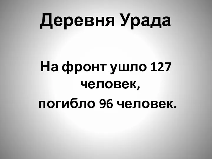 Деревня Урада На фронт ушло 127 человек, погибло 96 человек.