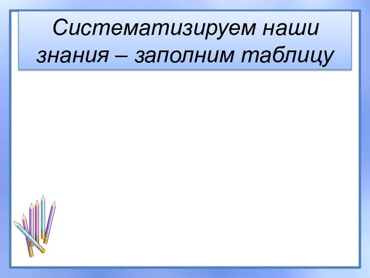 Систематизируем наши знания – заполним таблицу