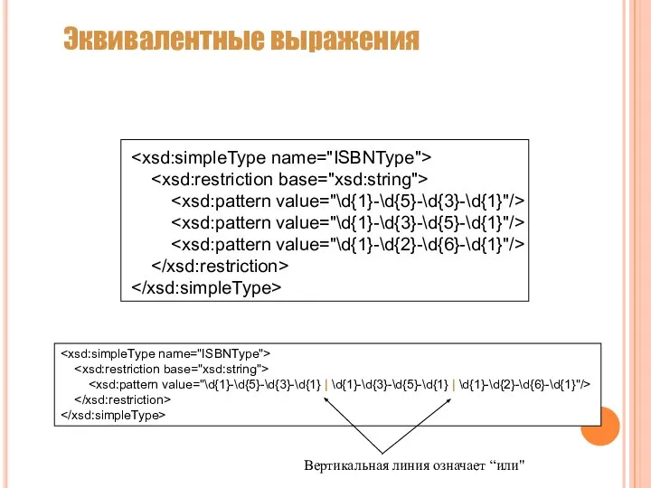 Эквивалентные выражения Вертикальная линия означает “или"