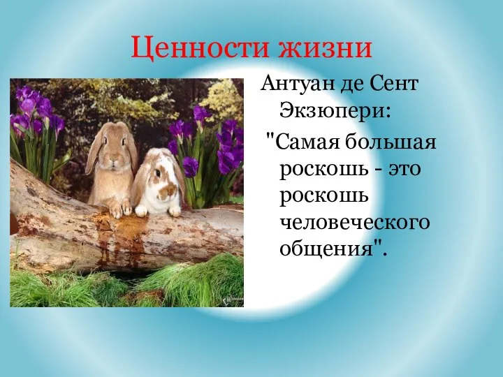 Ценности жизни Антуан де Сент Экзюпери: "Самая большая роскошь - это роскошь человеческого общения".