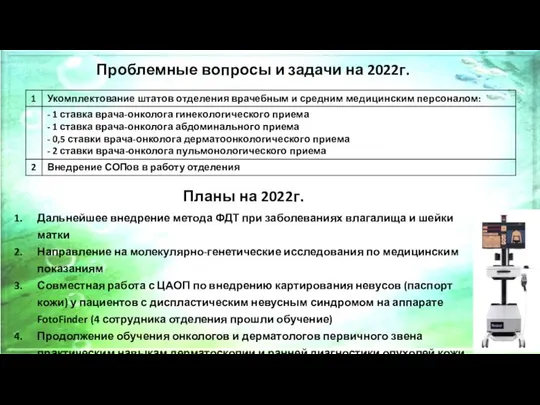 Проблемные вопросы и задачи на 2022г. Дальнейшее внедрение метода ФДТ при