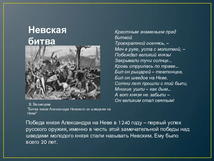 Победа князя Александра на Неве в 1240 году – первый успех